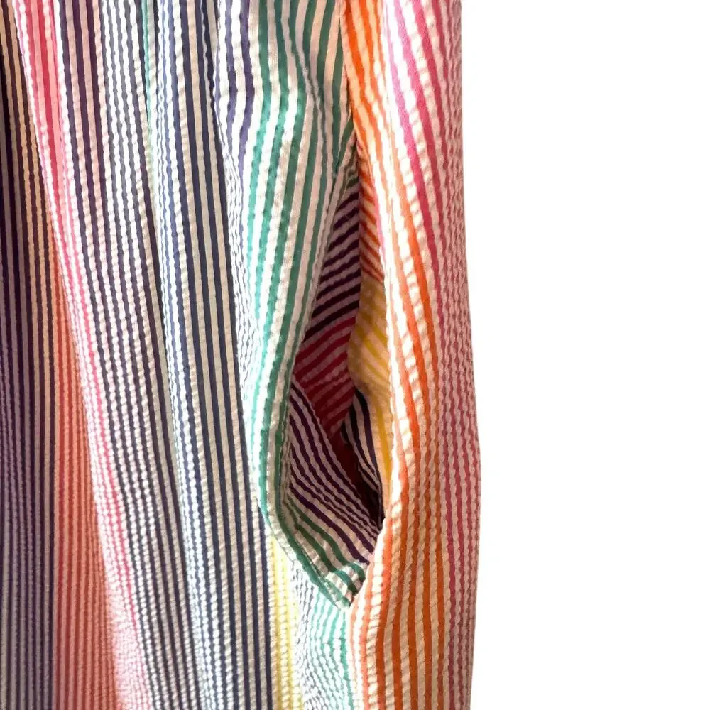 Seersucker House Dress Nightgown Size Rainbow Stripes Summer Lightweight - Picture 6 of 10
